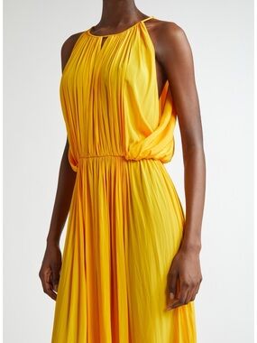 $495 A.L.C. Meredith Sunburst Yellow Halter Pleated Maxi Dress